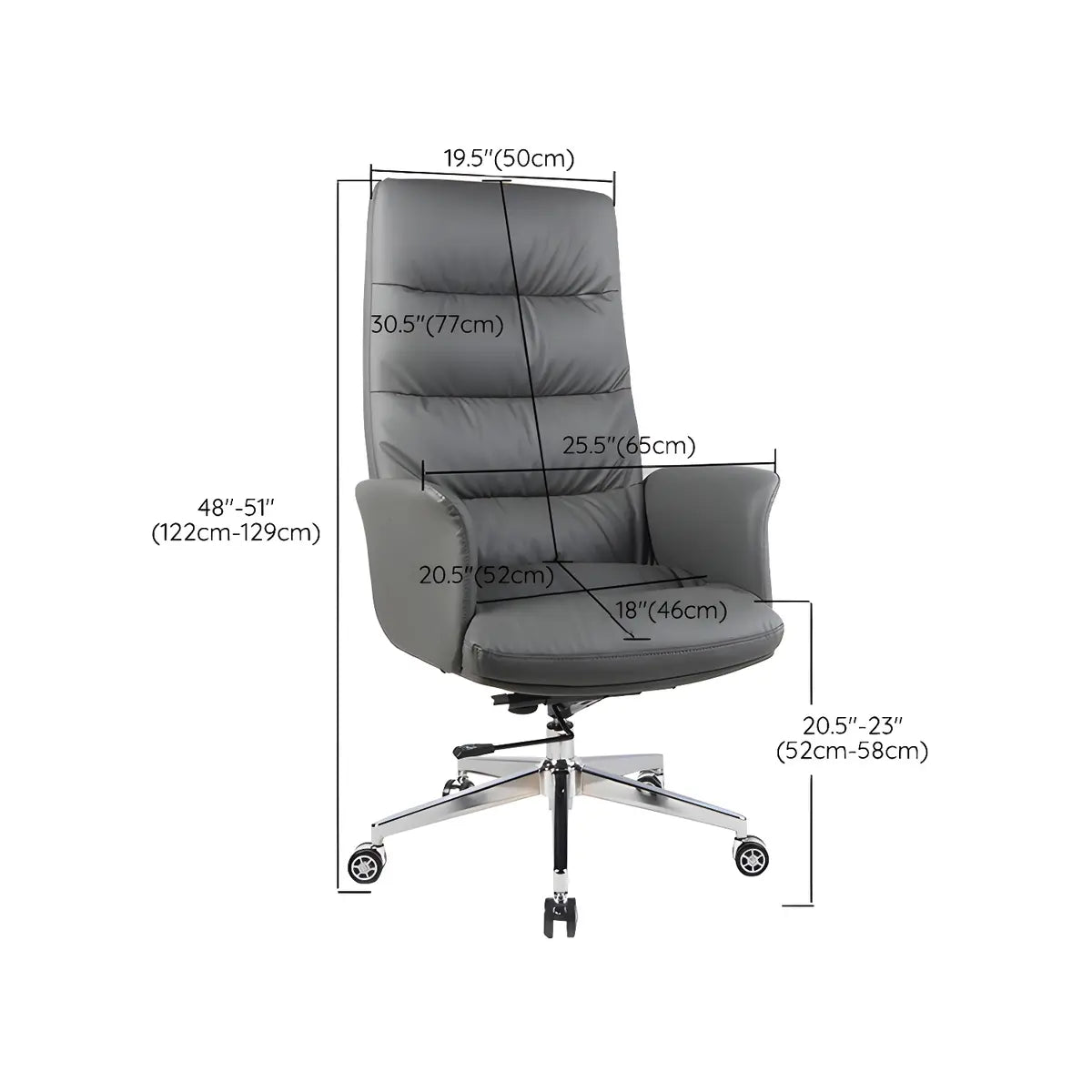 Modern High-Back Faux Leather Grey Adjustable Office Chair 