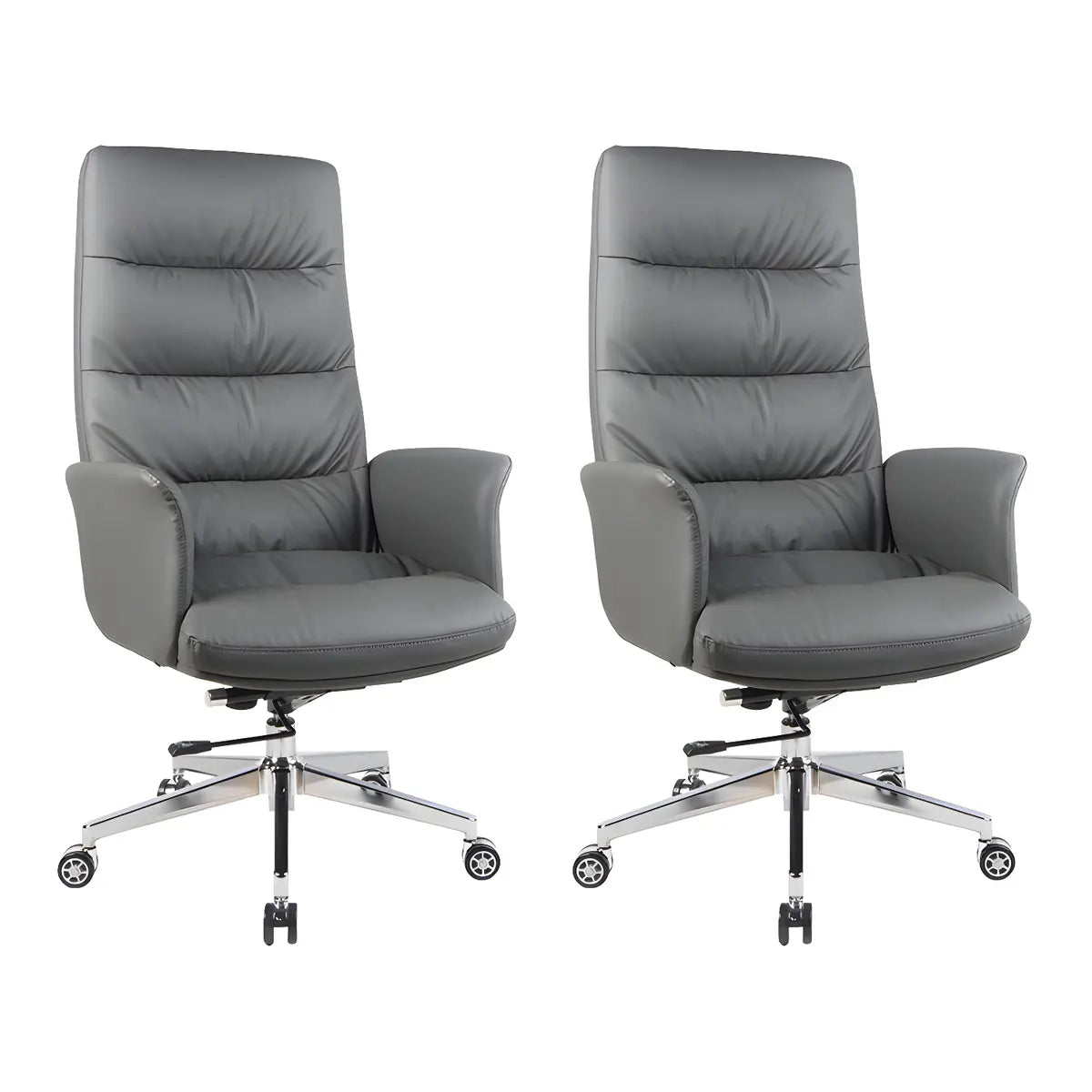 Modern High-Back Faux Leather Grey Adjustable Office Chair Image - 2