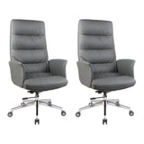 Modern High-Back Faux Leather Grey Adjustable Office Chair Image - 2