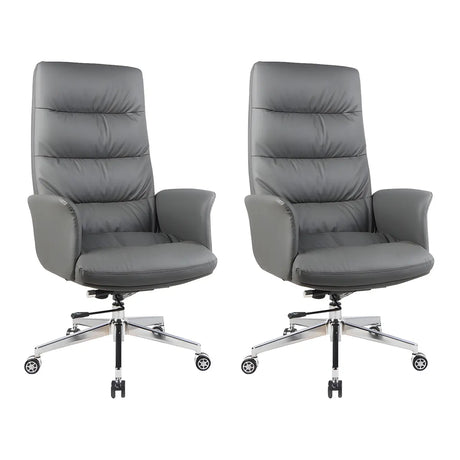 Modern High-Back Faux Leather Grey Adjustable Office Chair Image - 2