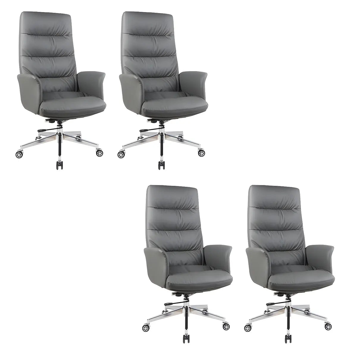 Modern High-Back Faux Leather Grey Adjustable Office Chair Image - 3