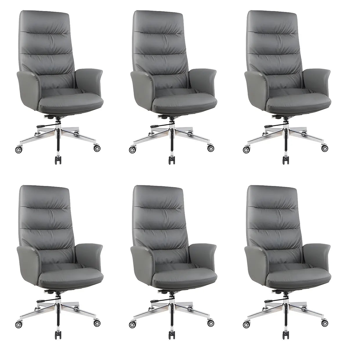 Modern High-Back Faux Leather Grey Adjustable Office Chair Image - 5