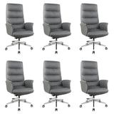 Modern High-Back Faux Leather Grey Adjustable Office Chair Image - 5