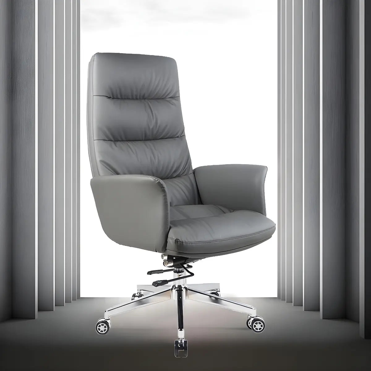 Modern High-Back Faux Leather Grey Adjustable Office Chair Image - 6