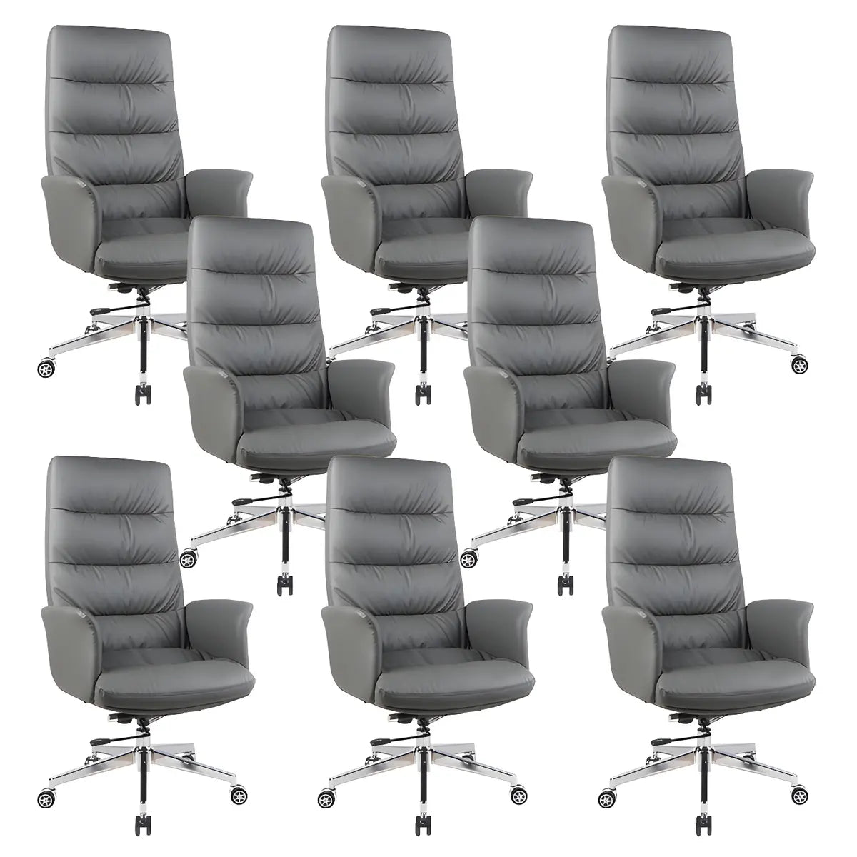 Modern High-Back Faux Leather Grey Adjustable Office Chair Image - 7