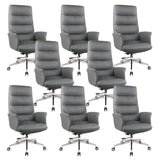 Modern High-Back Faux Leather Grey Adjustable Office Chair Image - 7