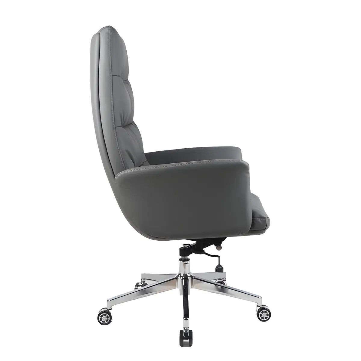 Modern High-Back Faux Leather Grey Adjustable Office Chair Image - 9