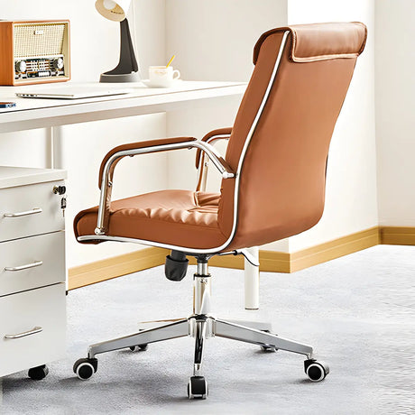 Modern High-Back Leather Office Chair with Fixed Arms Image - 1