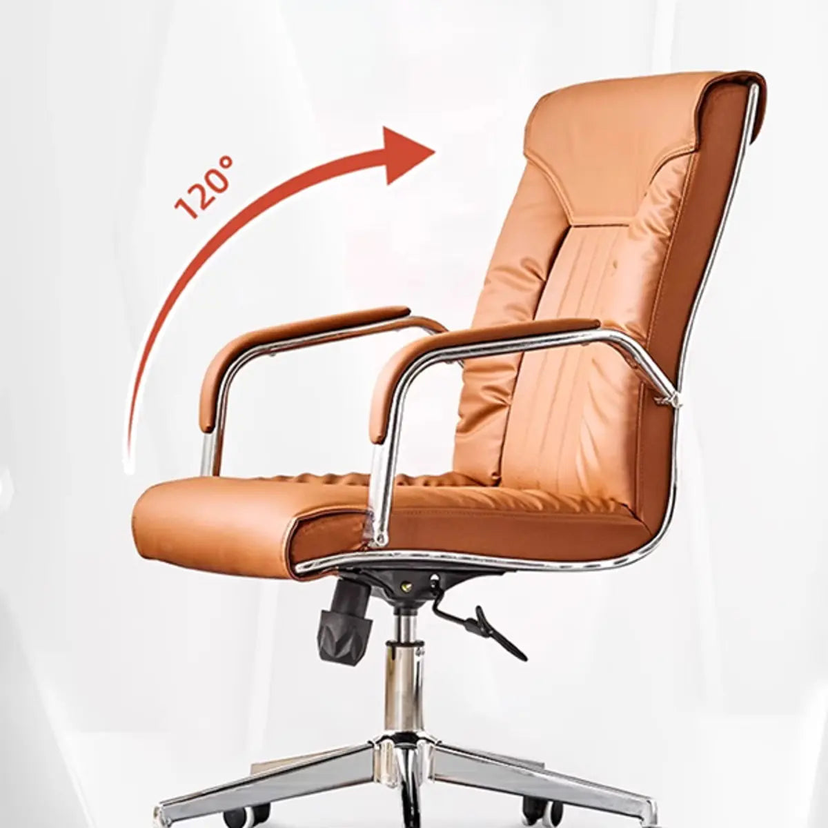 Modern High-Back Leather Office Chair with Fixed Arms Image - 12