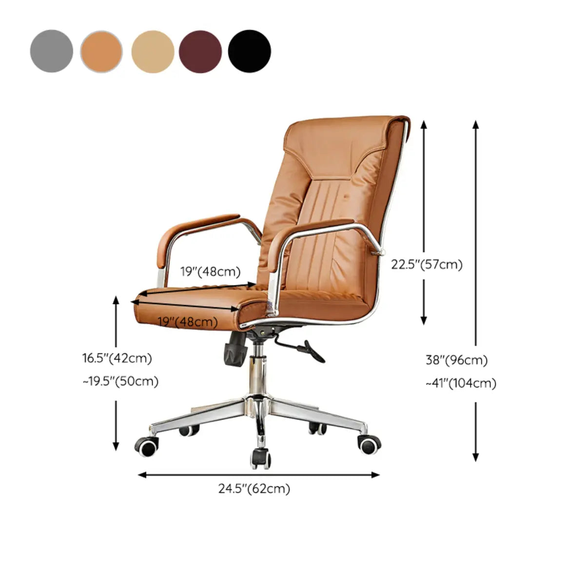 Modern High-Back Leather Office Chair with Fixed Arms 