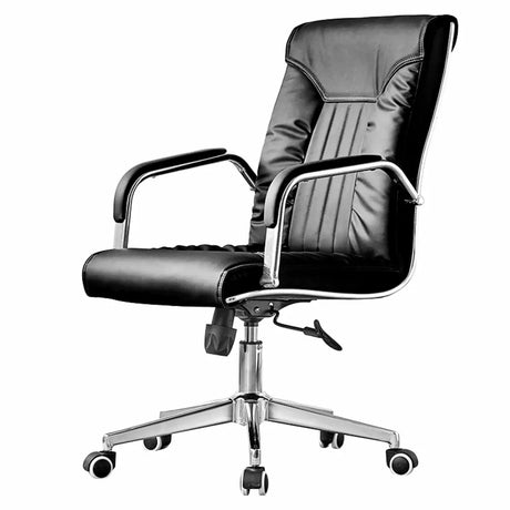 Modern High-Back Leather Office Chair with Fixed Arms Image - 2