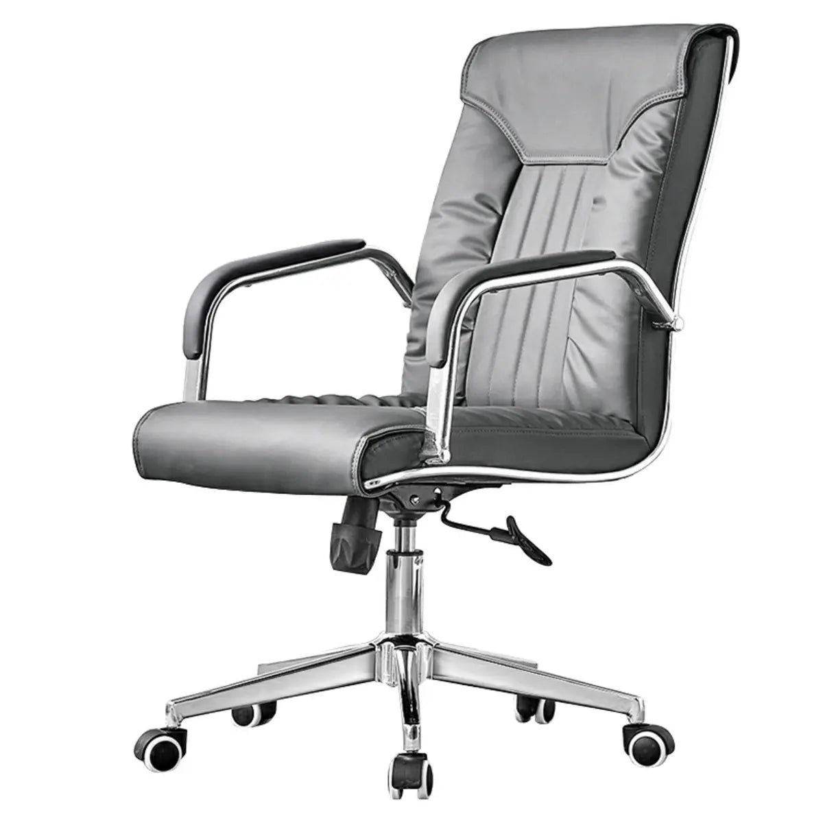 Modern High-Back Leather Office Chair with Fixed Arms Image - 3