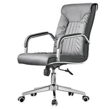 Modern High-Back Leather Office Chair with Fixed Arms Image - 3