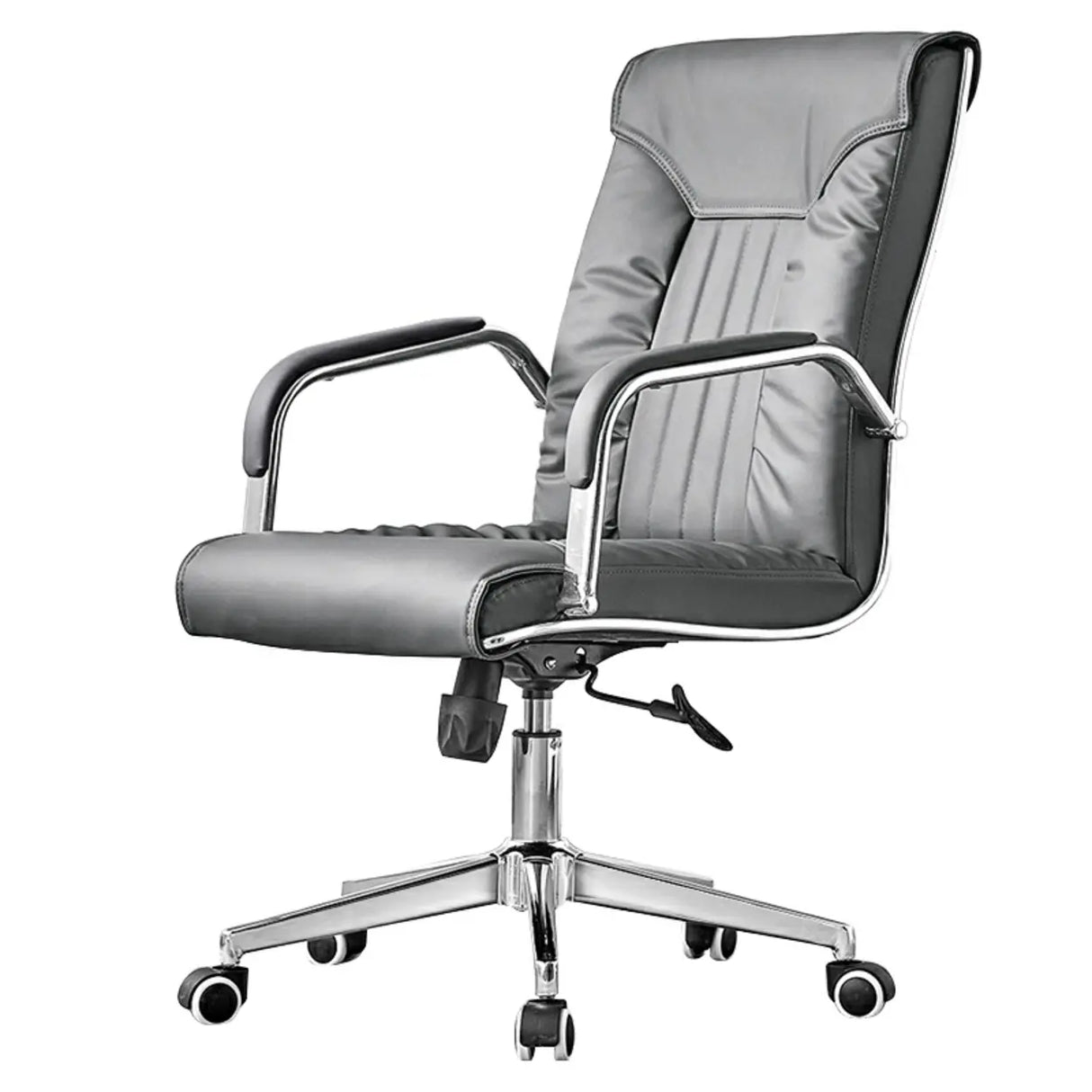 Modern High-Back Leather Office Chair with Fixed Arms Image - 3