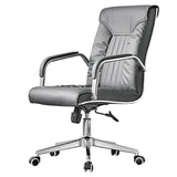 Modern High-Back Leather Office Chair with Fixed Arms Image - 3