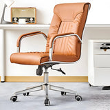Modern High-Back Leather Office Chair with Fixed Arms Image - 4