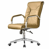 Modern High-Back Leather Office Chair with Fixed Arms Image - 5