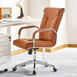 Modern High-Back Leather Office Chair with Fixed Arms Image - 6