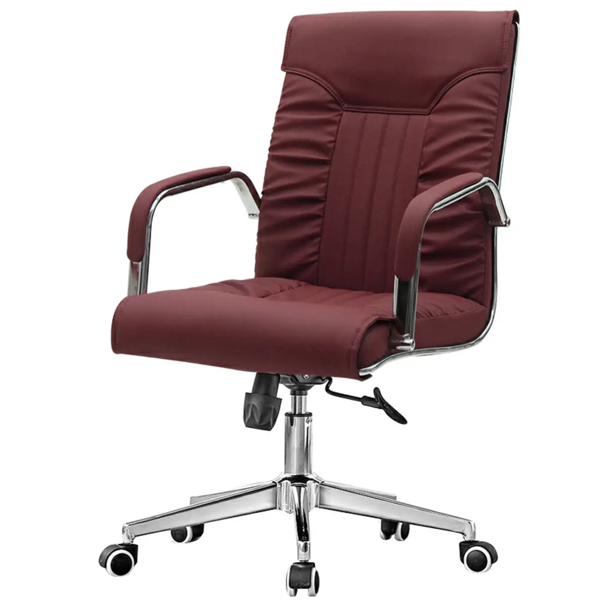 Modern High-Back Leather Office Chair with Fixed Arms Image - 7