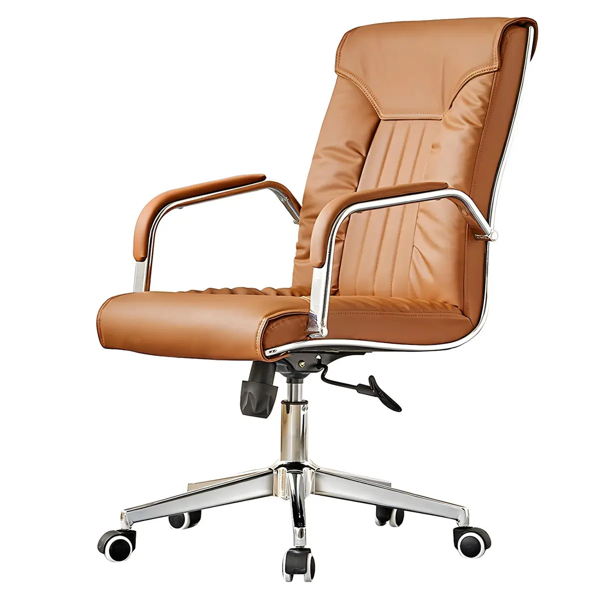 Modern High-Back Leather Office Chair with Fixed Arms Image - 9