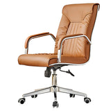 Modern High-Back Leather Office Chair with Fixed Arms Image - 9