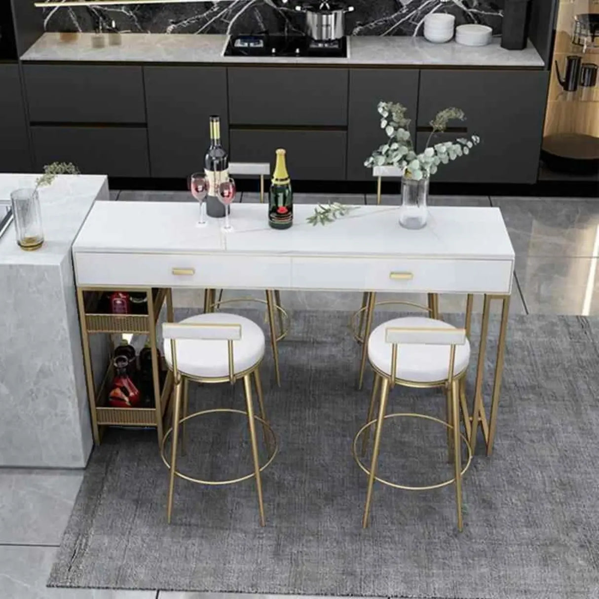 Modern Home Bar Height Table with Storage Shelves Image - 1