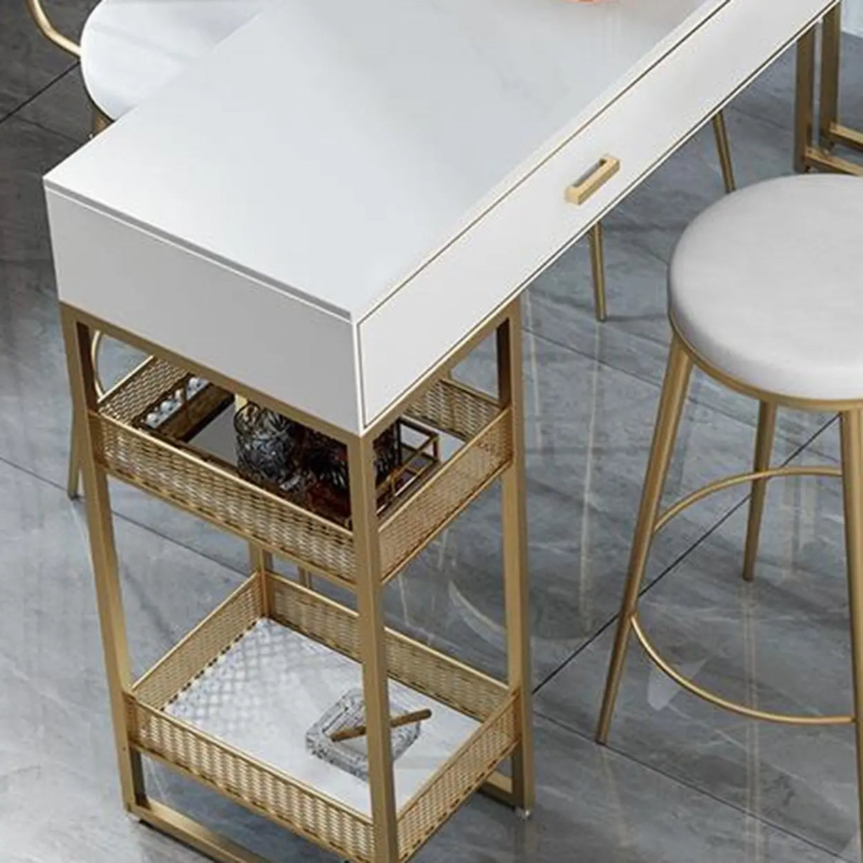 Modern Home Bar Height Table with Storage Shelves Image - 5