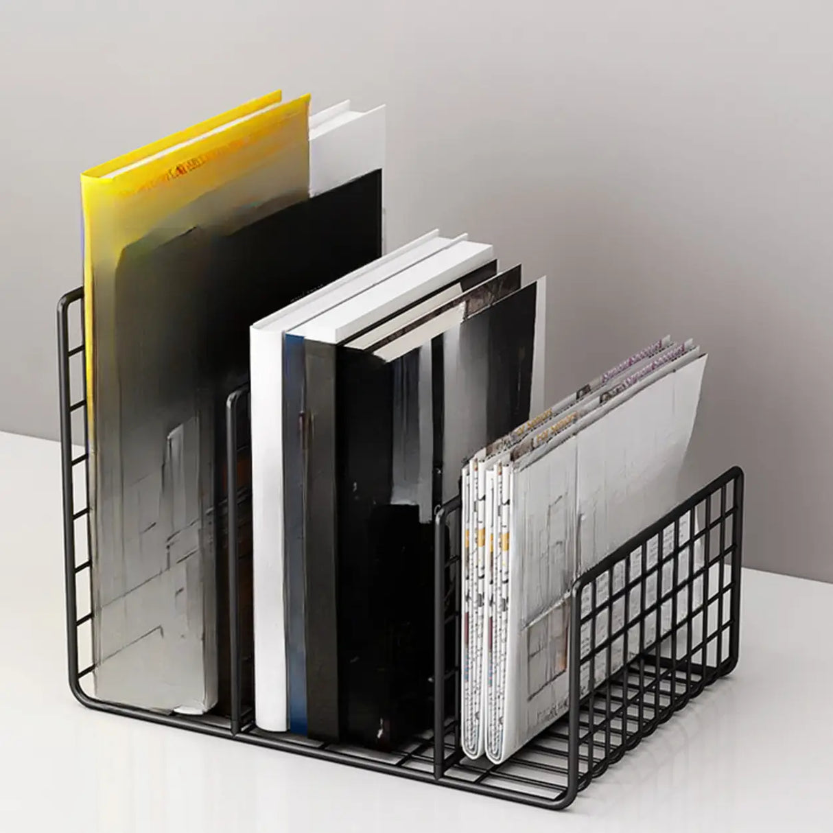 Modern Horizontal Iron Wire Desktop Storage Bookshelf Image - 11