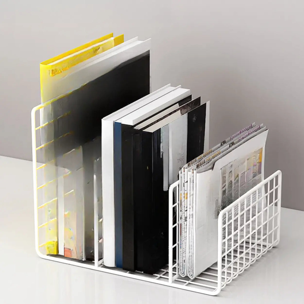 Modern Horizontal Iron Wire Desktop Storage Bookshelf Image - 12