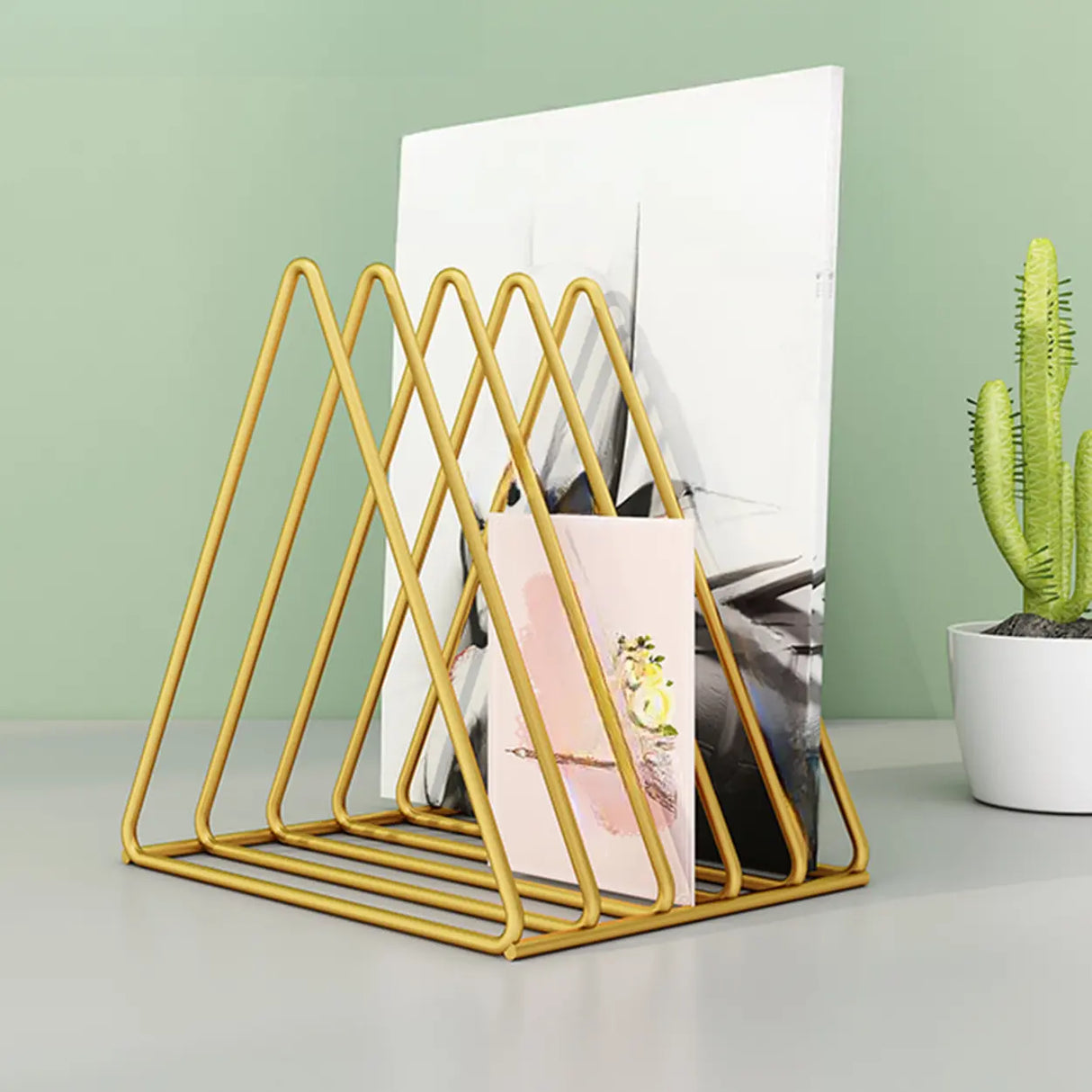 Modern Horizontal Iron Wire Desktop Storage Bookshelf Image - 9