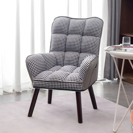 Modern Houndstooth Task Cushioned Wood Office Chair Image - 2