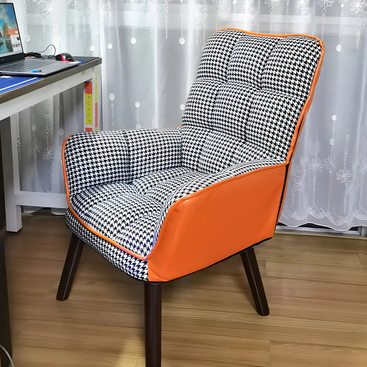 Modern Houndstooth Task Cushioned Wood Office Chair Image - 31