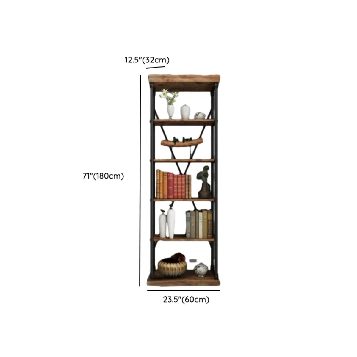 Modern Industrial 5-Tier Metal Frame Black Bookshelf 