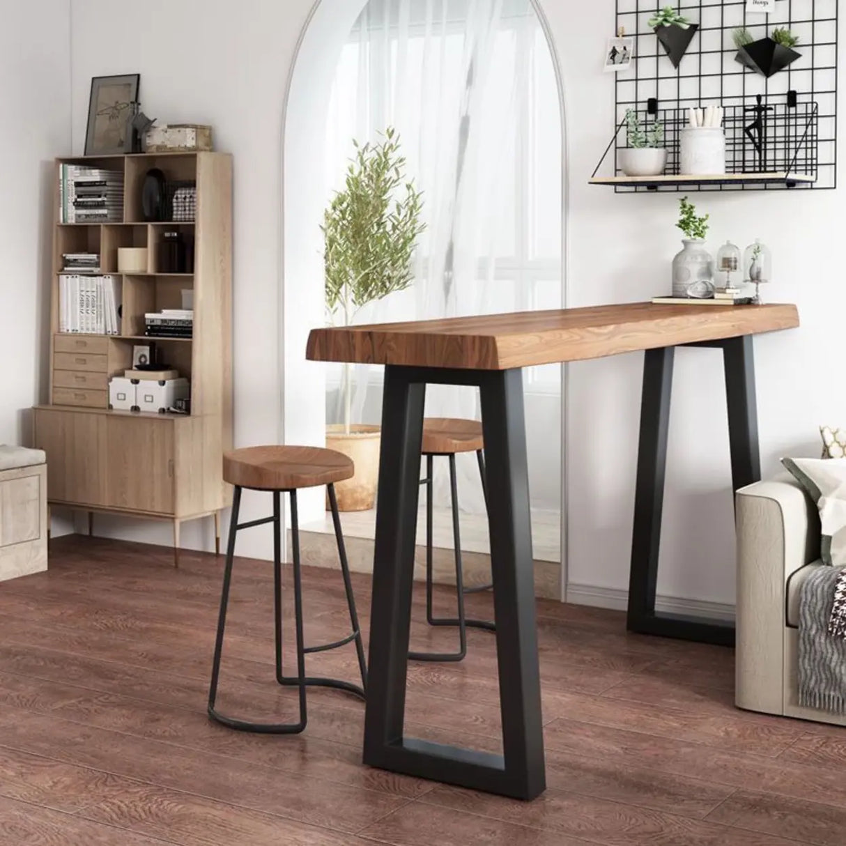 Modern Industrial Bar Table with Solid Wood Top, 47 Inch Image - 4