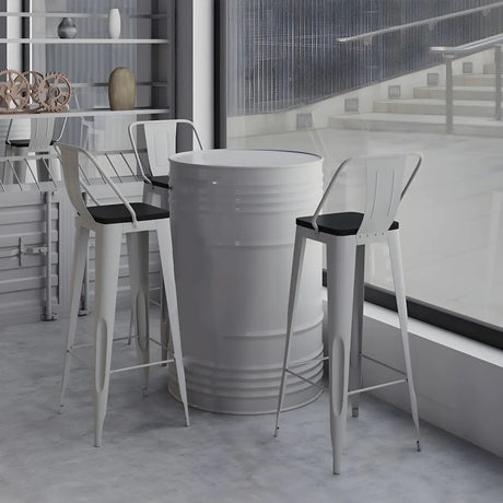Modern Industrial Steel Drum Counter Height Bar Table for Cafe Image - 1