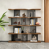 Modern Industrial Vertical Wood Wave 4-Tier Bookshelf Image - 2