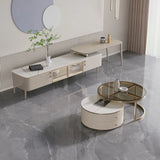 Modern Khaki Marble TV Stand with Cabinet Storage Image - 1