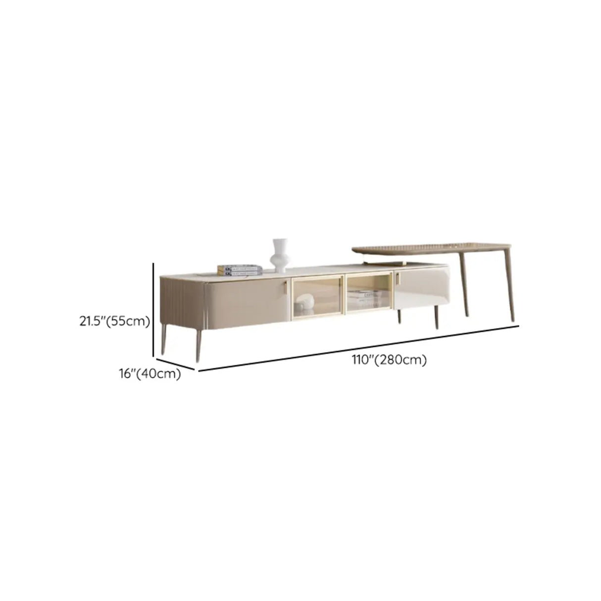 Modern Khaki Marble TV Stand with Cabinet Storage 