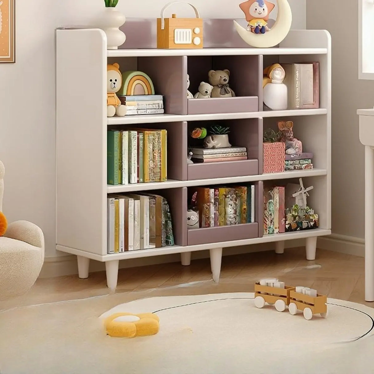 Modern Kids Closed Back Toy Organizer Wide Bookcase Image - 22