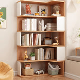 Modern Kids Room Open Back Vertical Wood Corner Bookshelf Image - 1