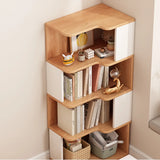 Modern Kids Room Open Back Vertical Wood Corner Bookshelf Image - 12