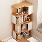 Modern Kids Room Open Back Vertical Wood Corner Bookshelf Image - 3