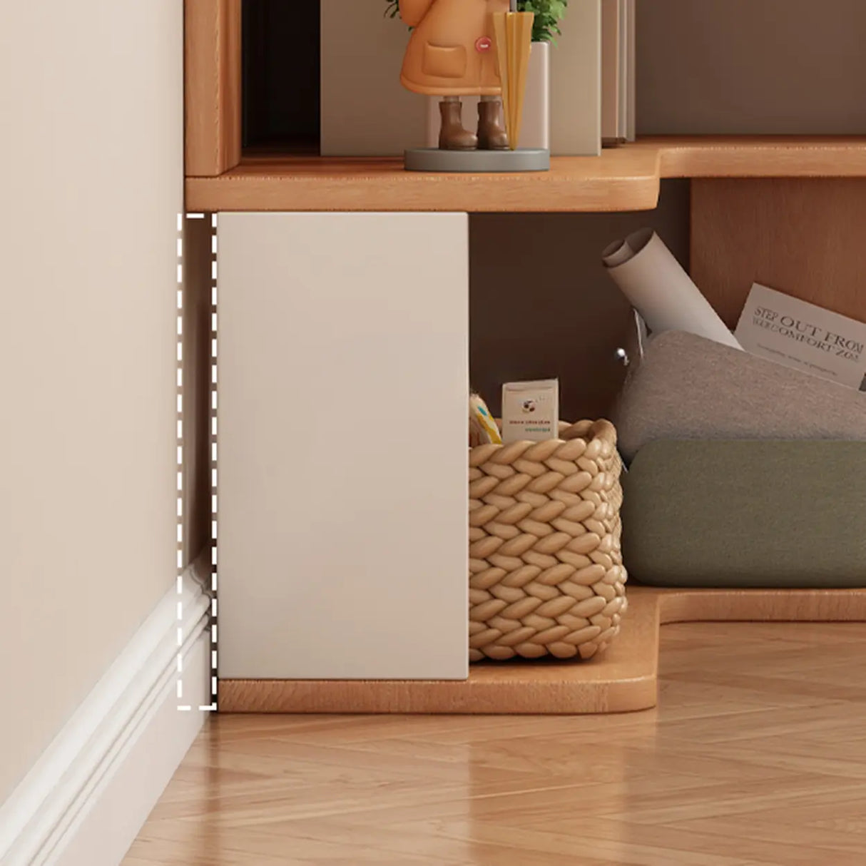 Modern Kids Room Open Back Vertical Wood Corner Bookshelf Image - 8