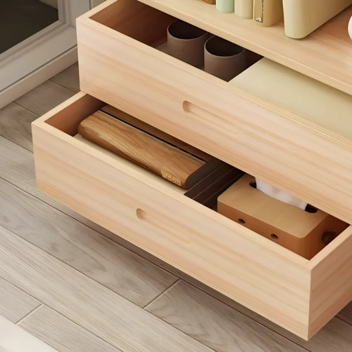 Modern Kids Room Vertical Wooden Natural Bookshelf Image - 5