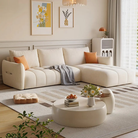 Modern L-Shape Fabric Living Room Beige Large Sofa Image - 1