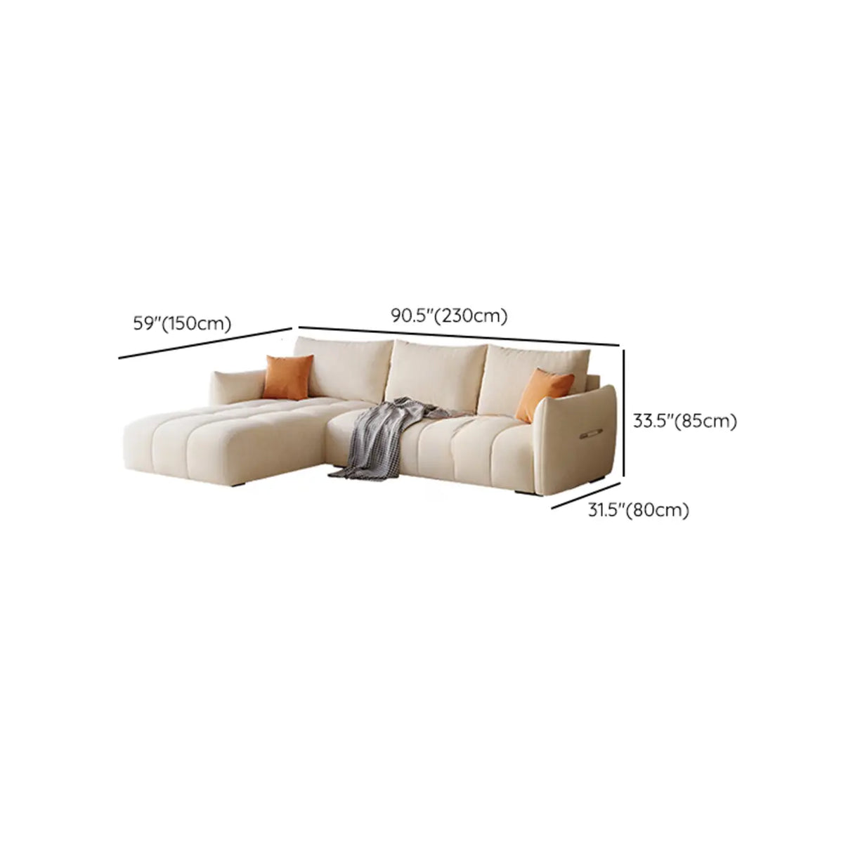 Modern L-Shape Fabric Living Room Beige Large Sofa 