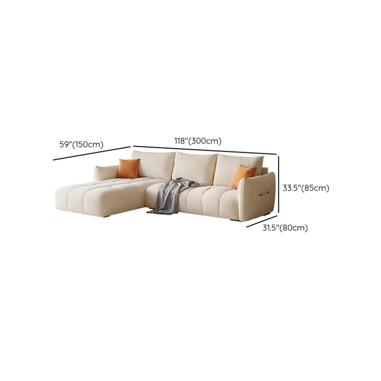 Modern L-Shape Fabric Living Room Beige Large Sofa Image - 14