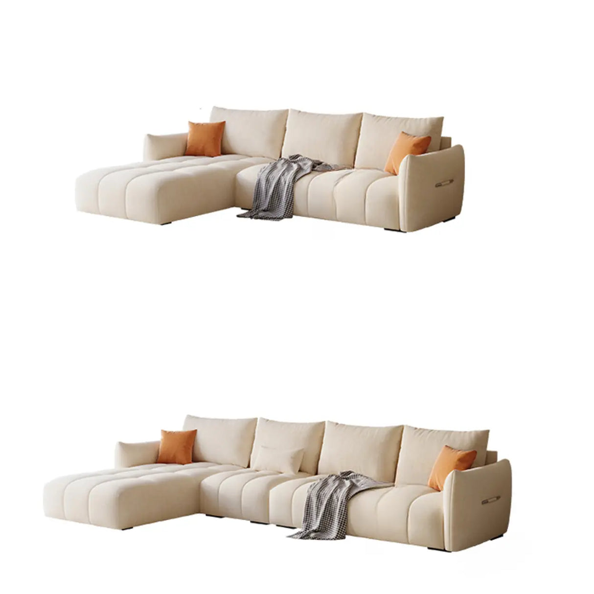 Modern L-Shape Fabric Living Room Beige Large Sofa Image - 5