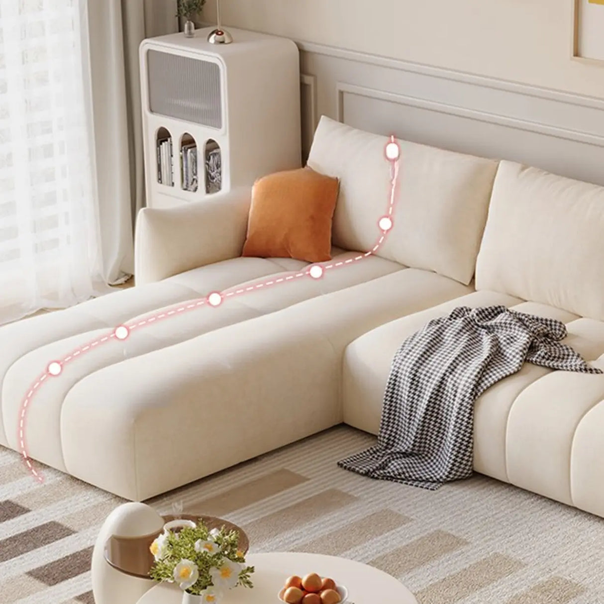 Modern L-Shape Fabric Living Room Beige Large Sofa Image - 6