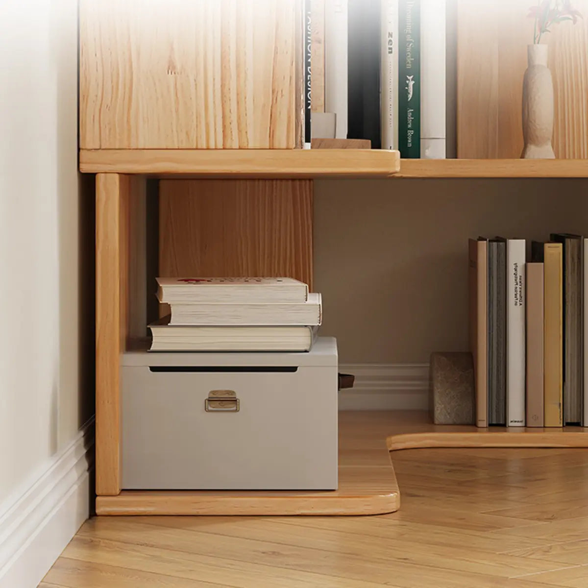 Modern L-Shape Natural Finish Wood Corner Bookcase Image - 10